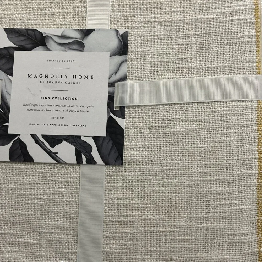 Magnolia Home Joanna Gaines Throw Blanket Finn Collection‎ Ivory Cotton Tufted